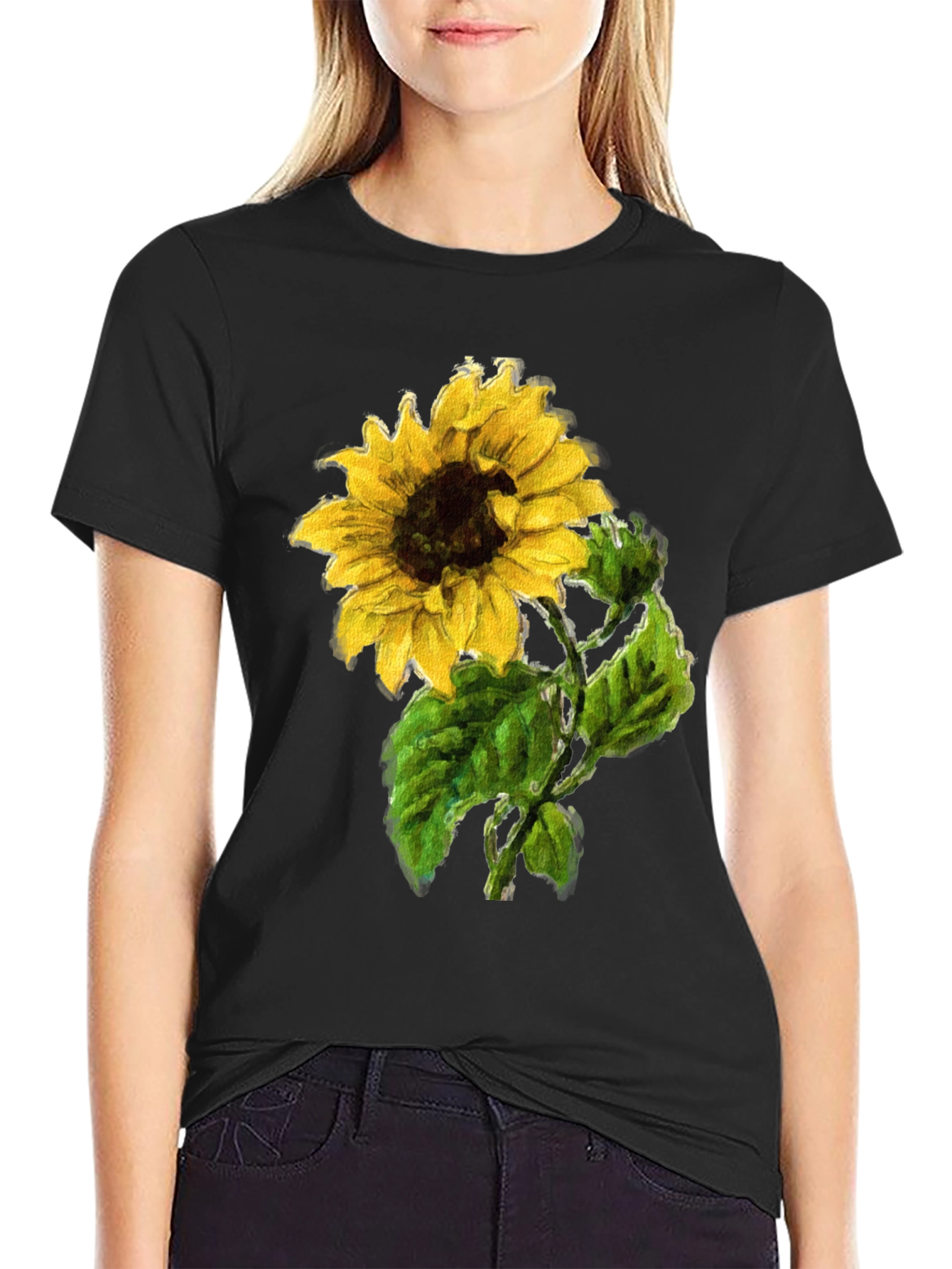 Sunflower Print Black T-Shirt