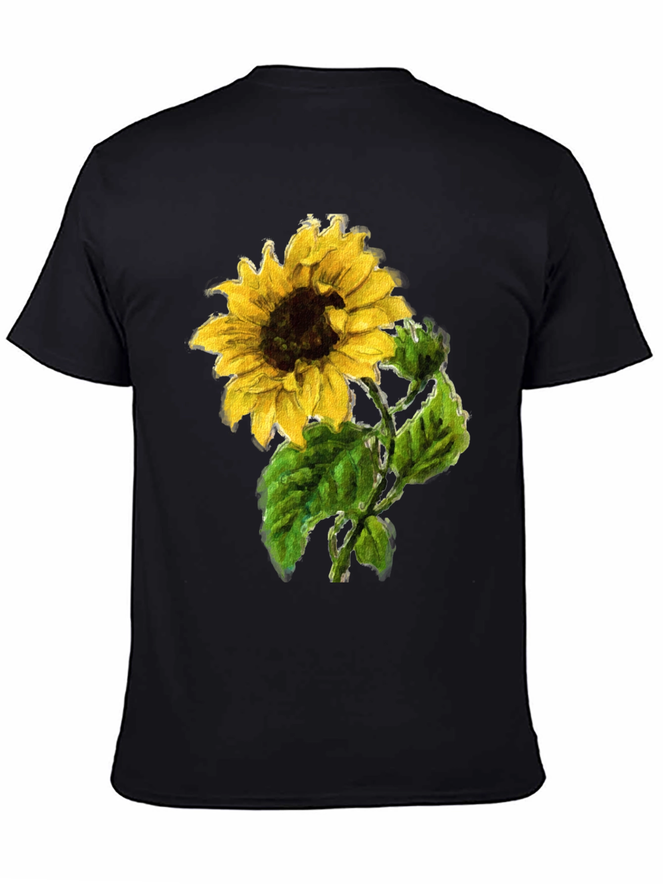 Sunflower Print Black T-Shirt