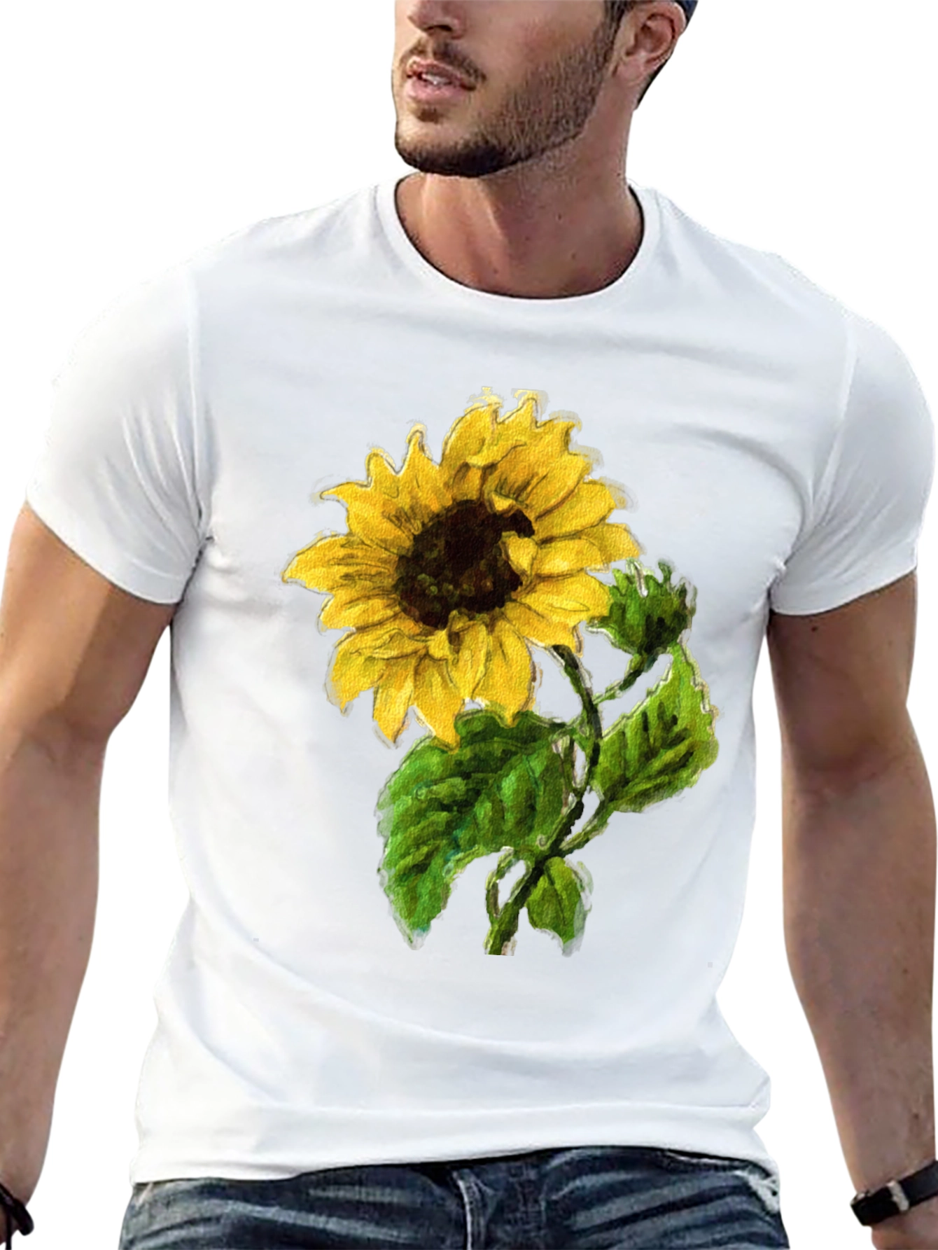 Sunflower Print Black T-Shirt