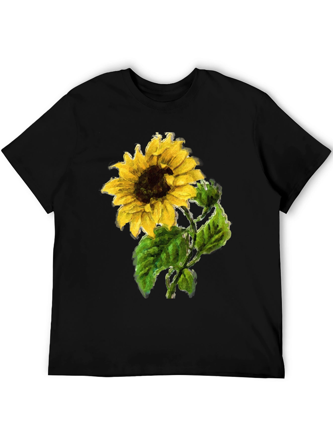 Sunflower Print Black T-Shirt