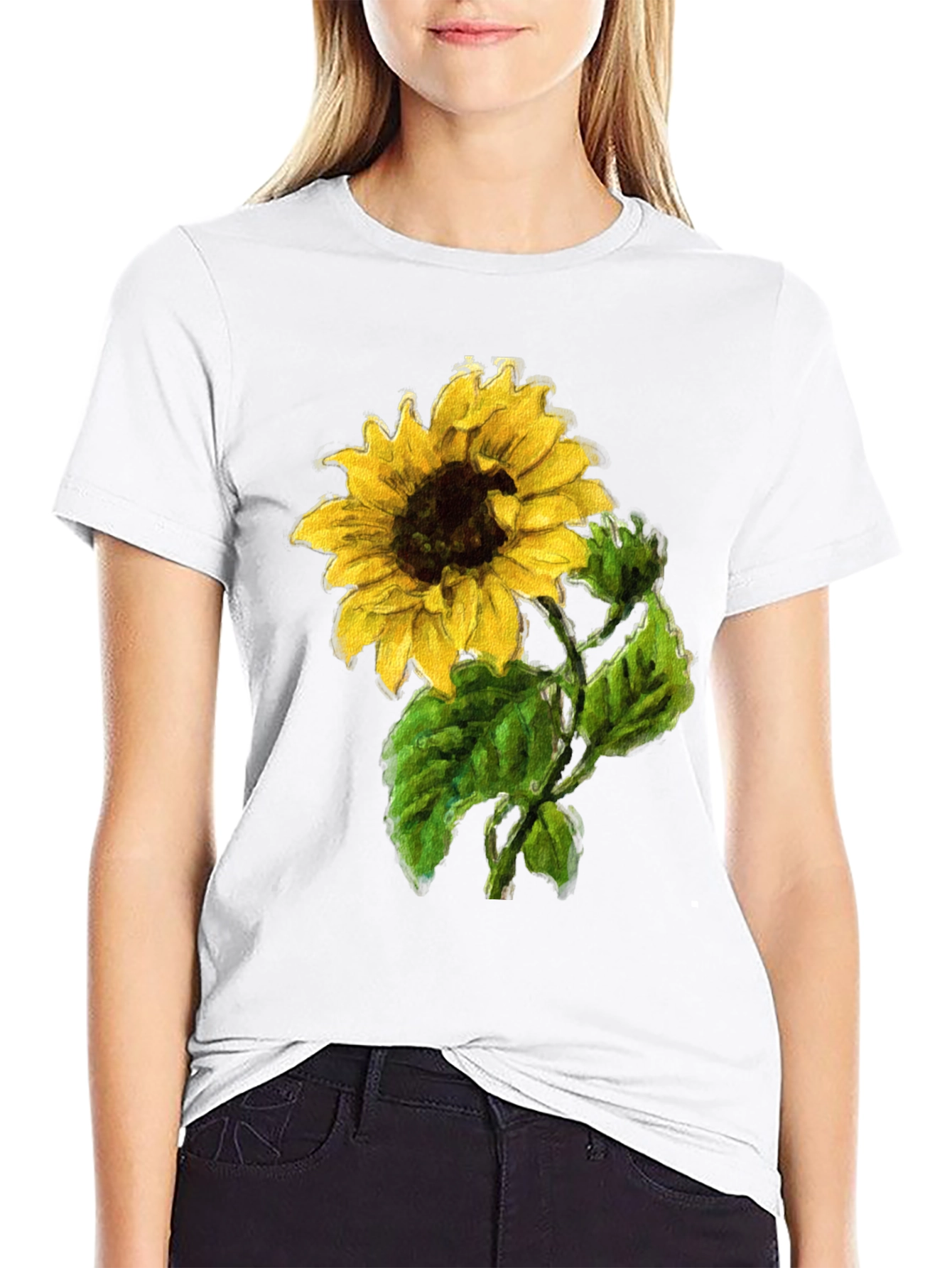 Sunflower Print Black T-Shirt
