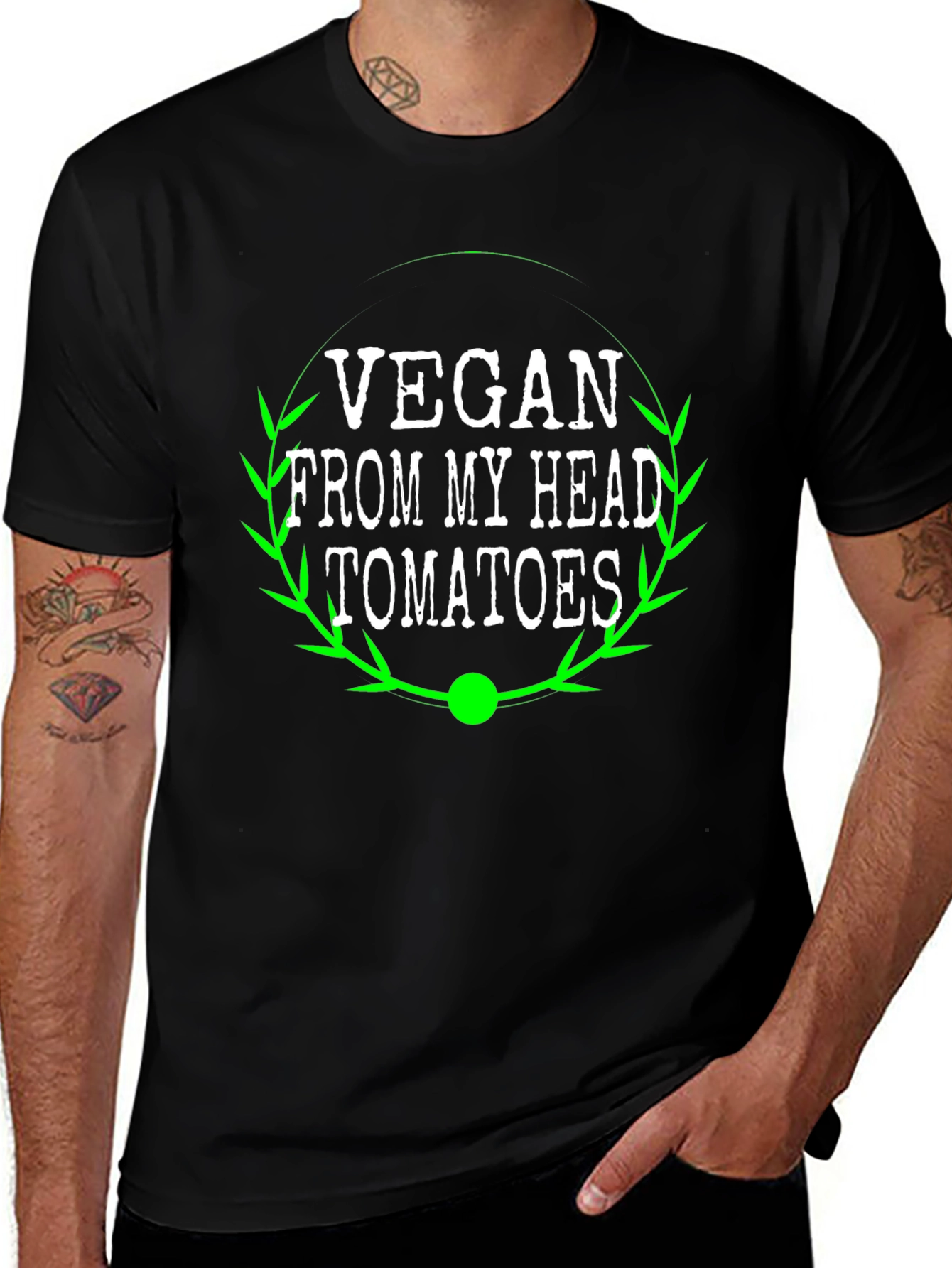 Vegan From My Head Tomatoes Graphic Tee - Black