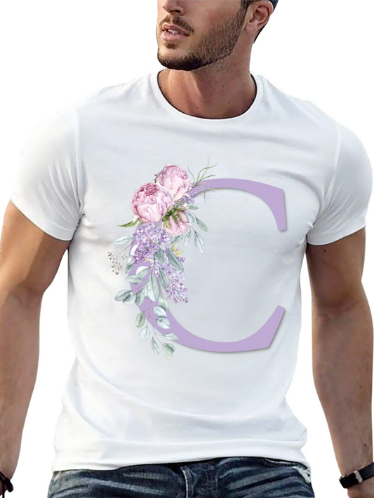 Floral Letter C Black T-Shirt
