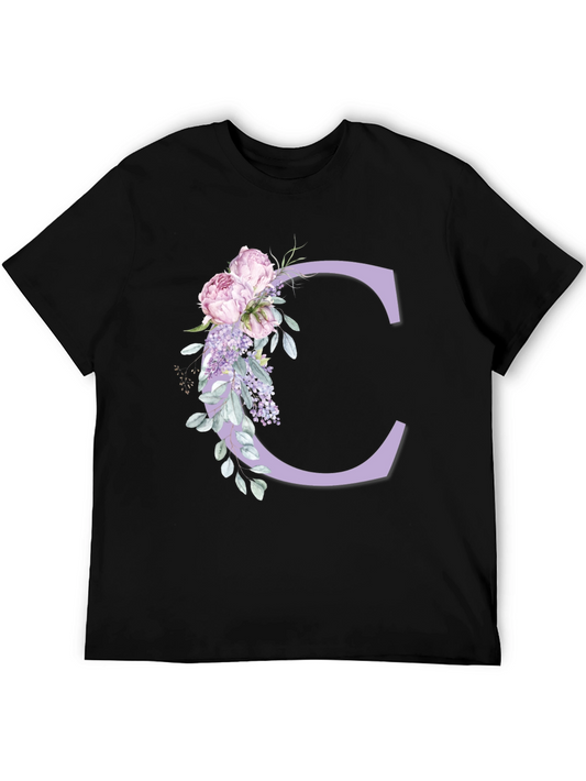 Floral Letter C Black T-Shirt