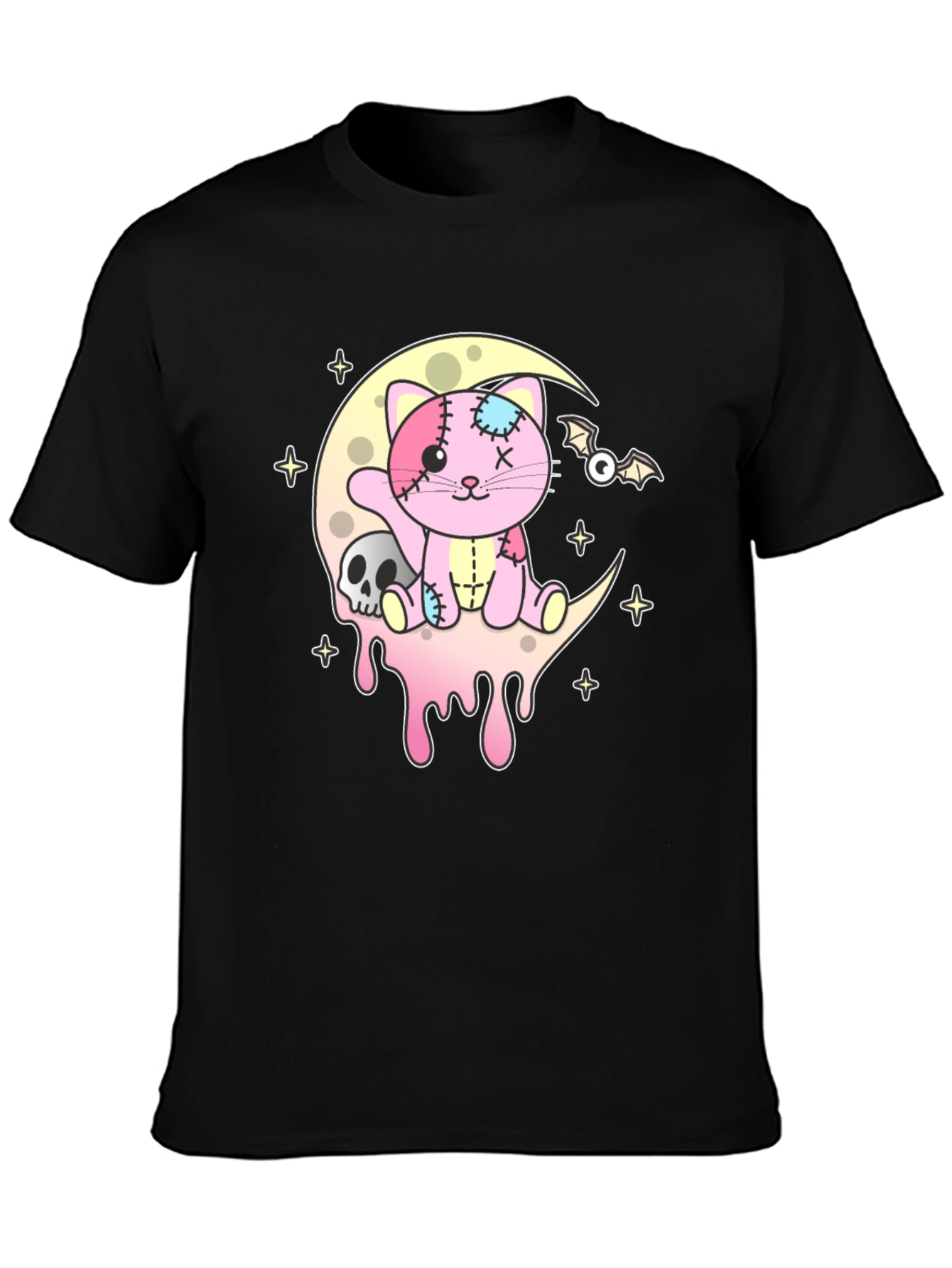 Cute Pastel Goth Cat Skull Moon T-Shirt