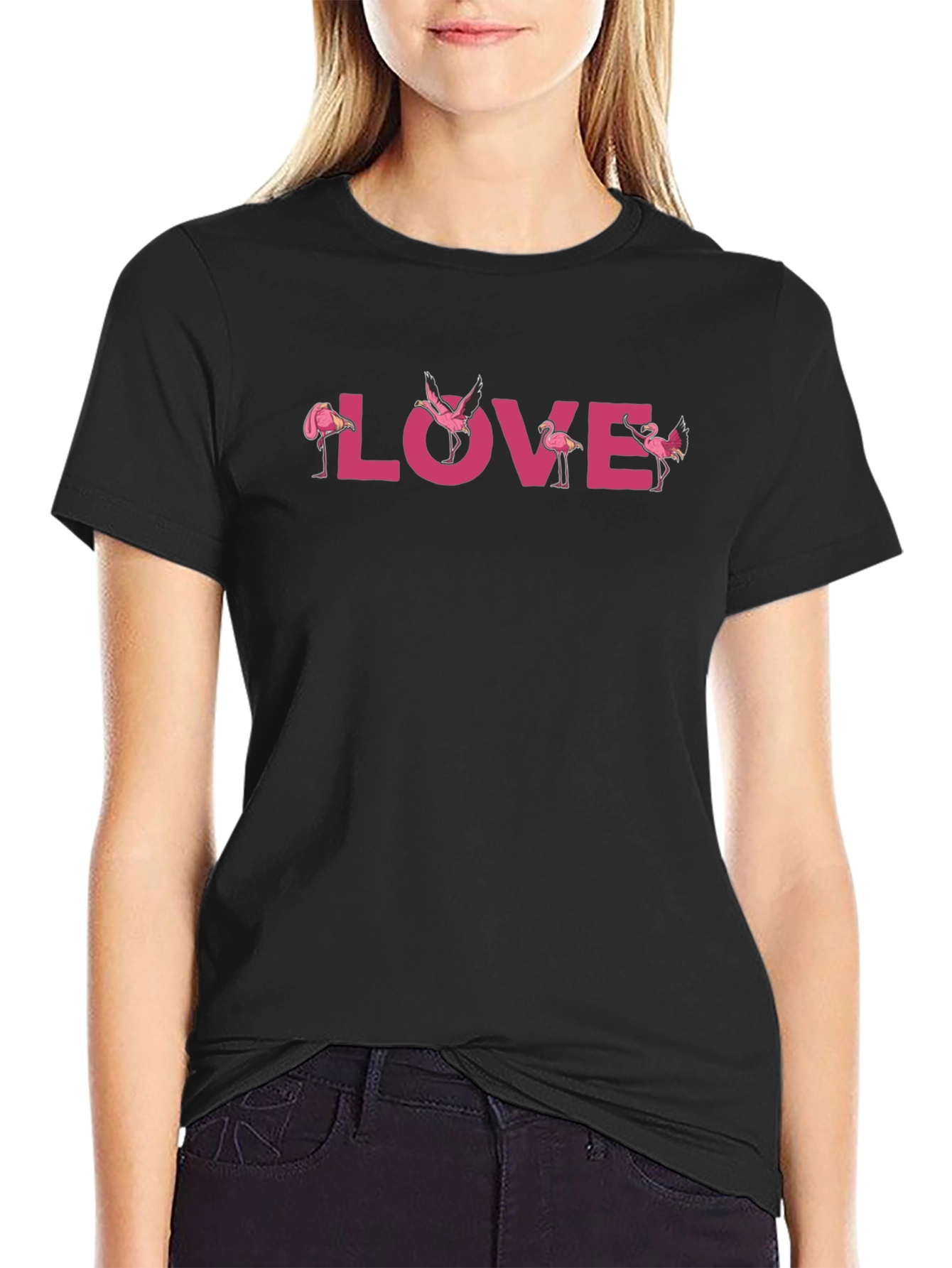 Flamingo Love Graphic Tee - Black