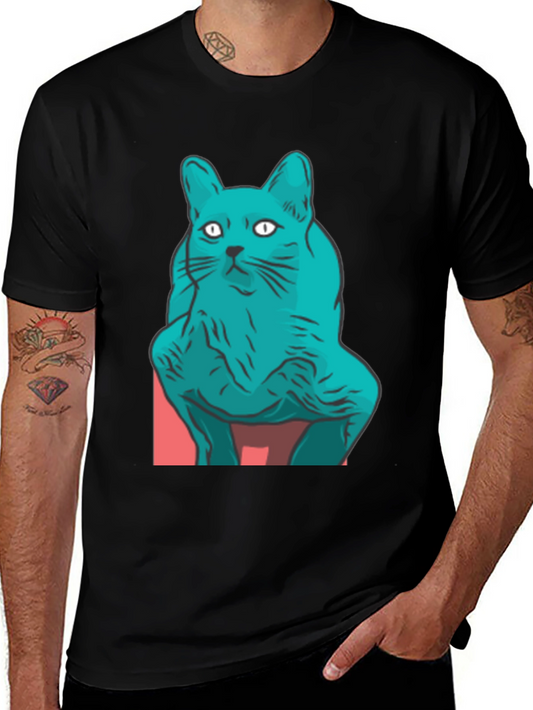 Cool Cat Graphic Tee - Black Cotton Blend Shirt