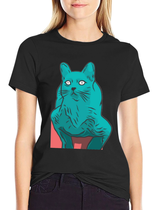 Cool Cat Graphic Tee - Black Cotton Blend Shirt