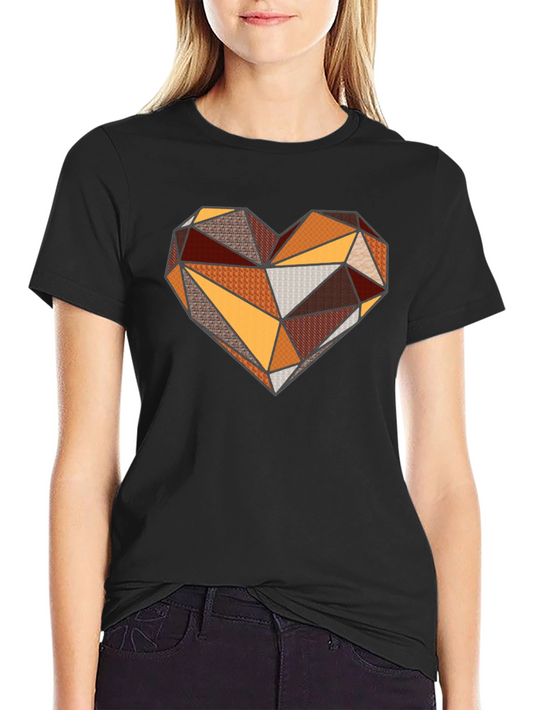 Geometric Heart Graphic Black T-Shirt
