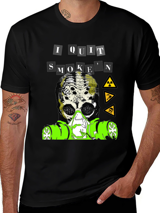 I Quit Smoken T-Shirt - Skull Gas Mask Graphic Tee