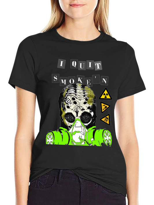 I Quit Smoken T-Shirt - Skull Gas Mask Graphic Tee