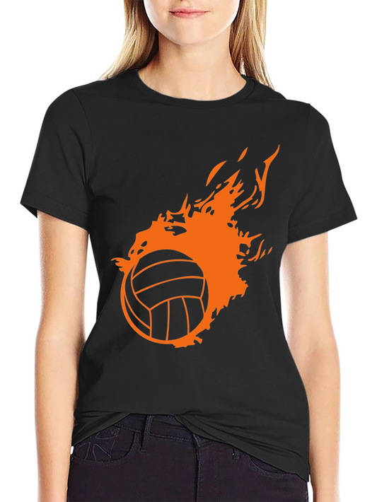 Fiery Volleyball Graphic Tee - Black