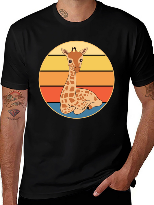 Giraffe Sunset Graphic Tee - Cute Cartoon Design
