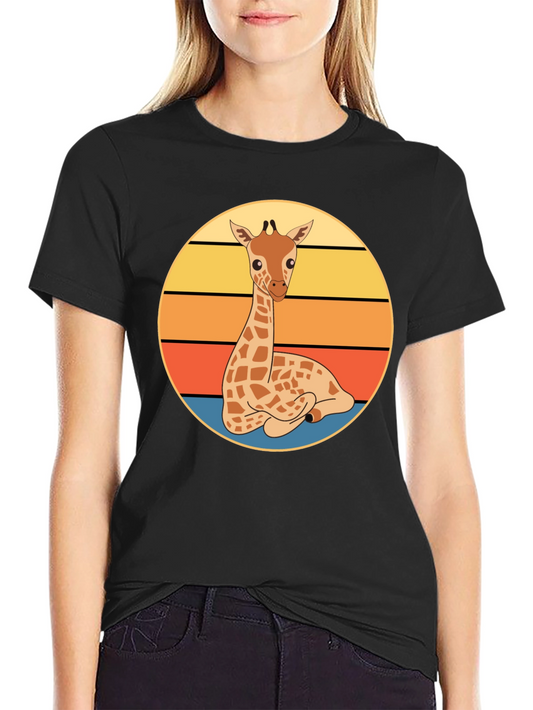 Giraffe Sunset Graphic Tee - Cute Cartoon Design