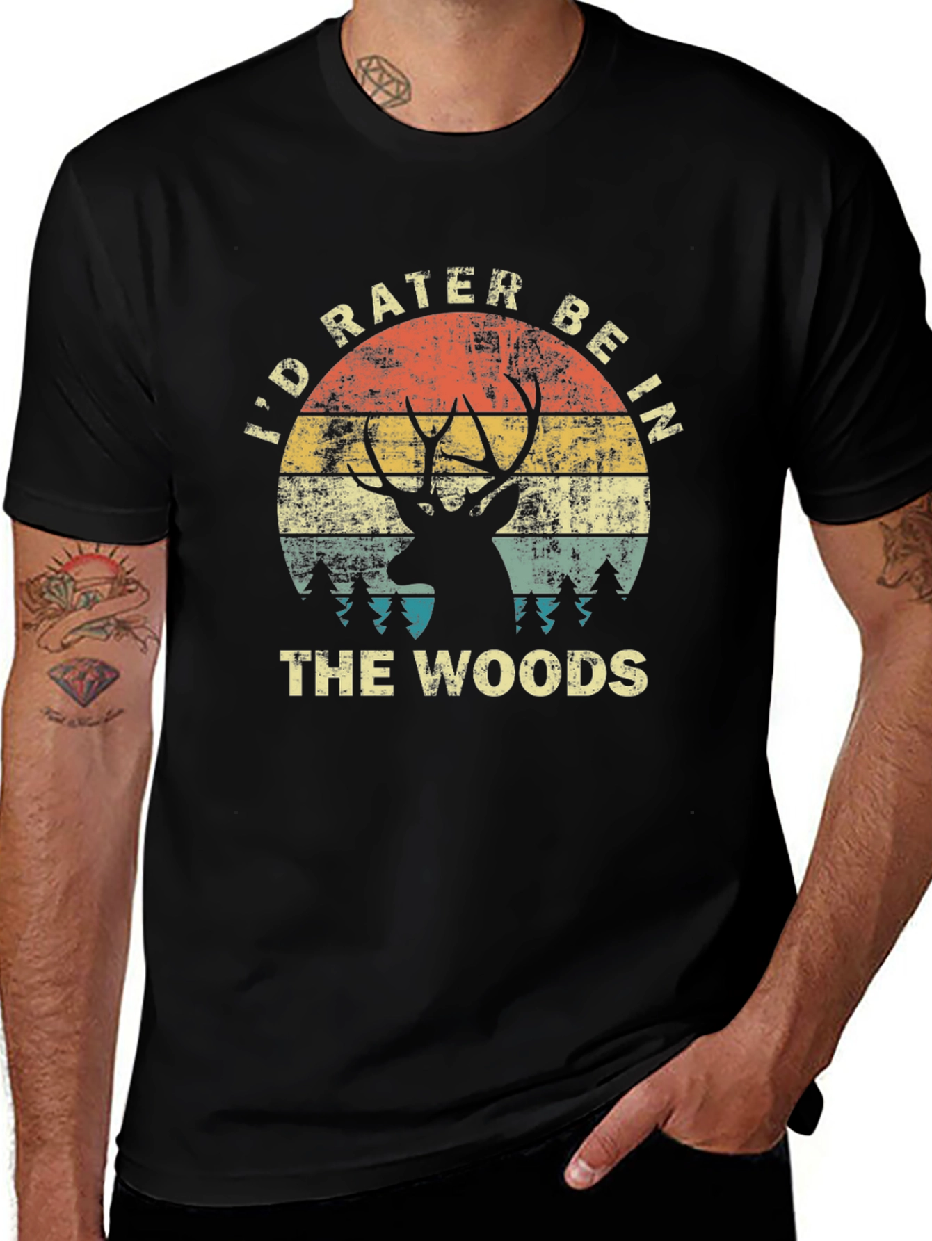 Id Rather Be In The Woods Black T-Shirt