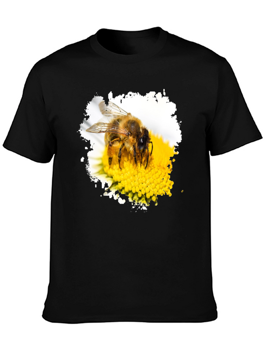 Bee on Flower Graphic Black T-Shirt