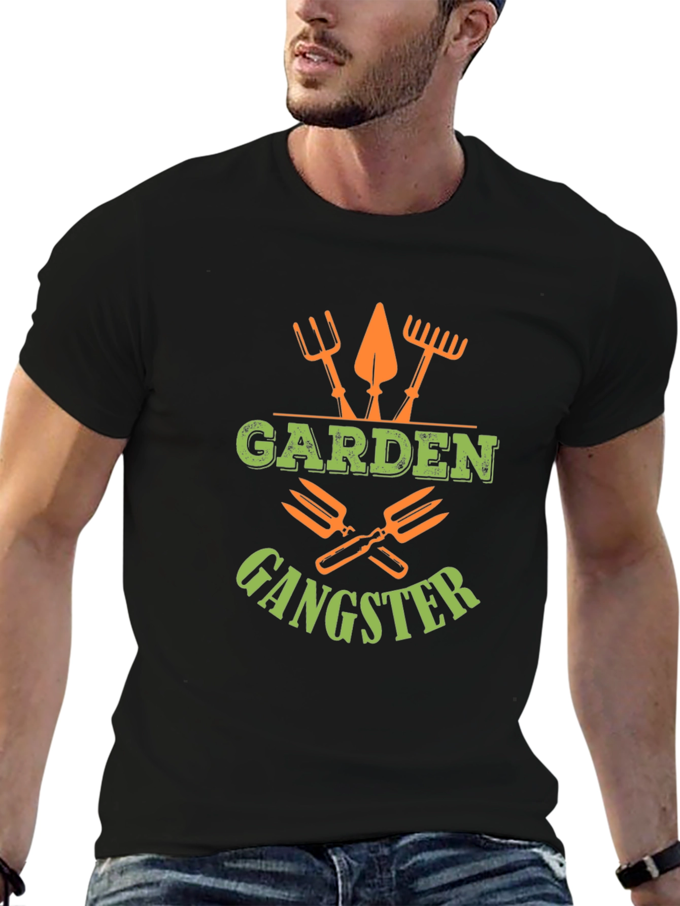 Garden Gangster Graphic Tee - Black Cotton T-Shirt