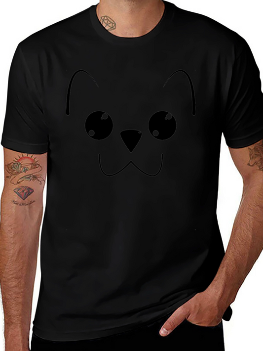 Cute Cat Face Graphic Tee - Black T-Shirt