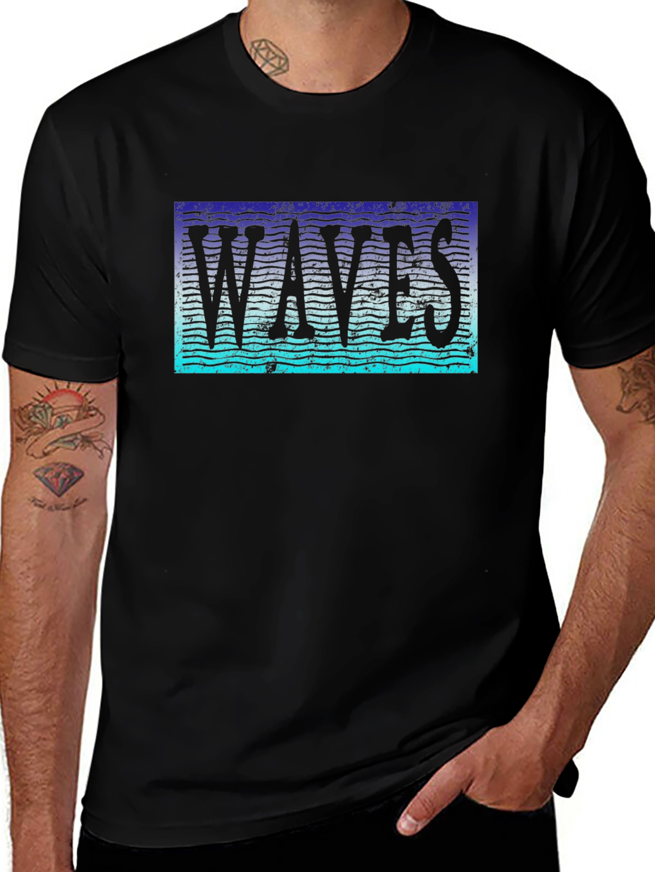 Waves Graphic T-Shirt - Trendy Black Tee