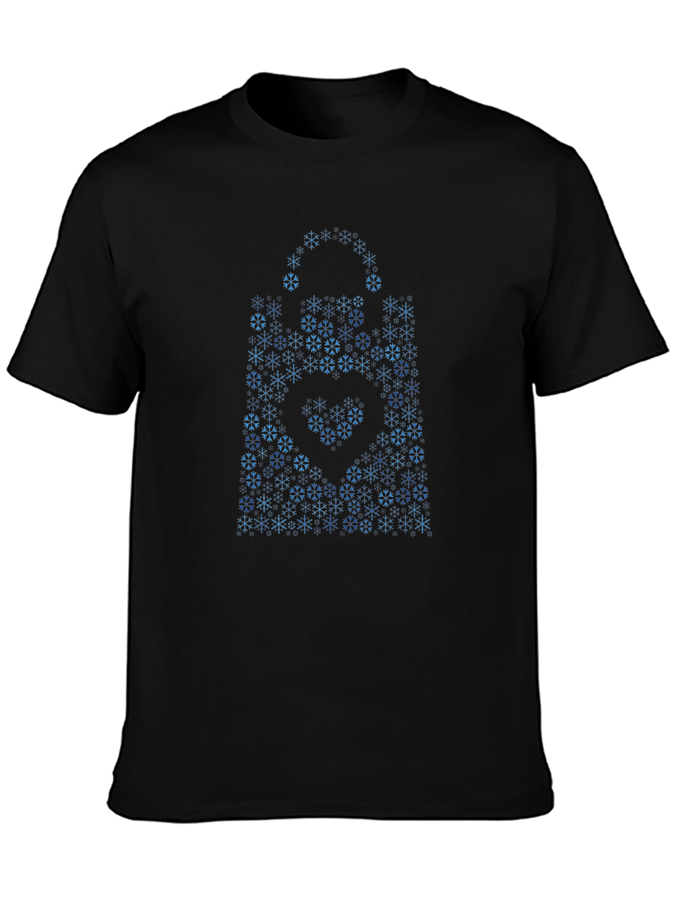 Geometric Snowflake Pattern Black T-Shirt