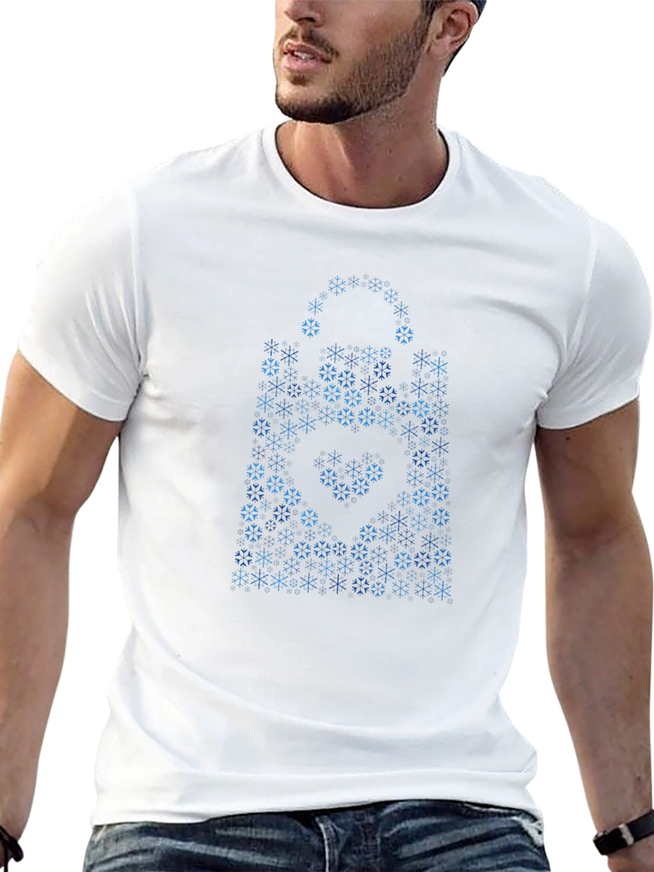 Geometric Snowflake Pattern Black T-Shirt