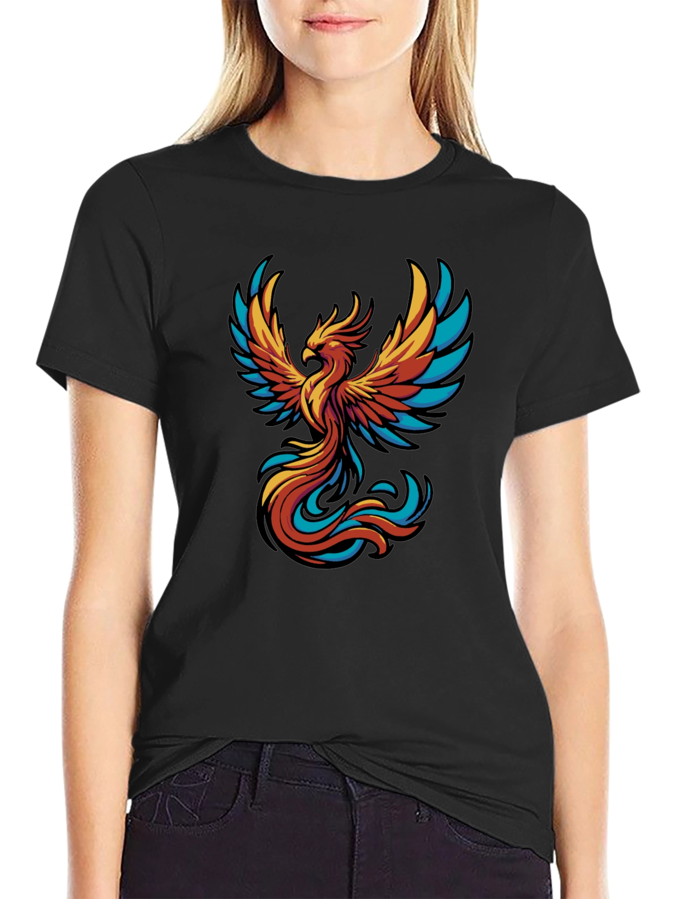Phoenix Graphic Tee - Black Cotton T-Shirt