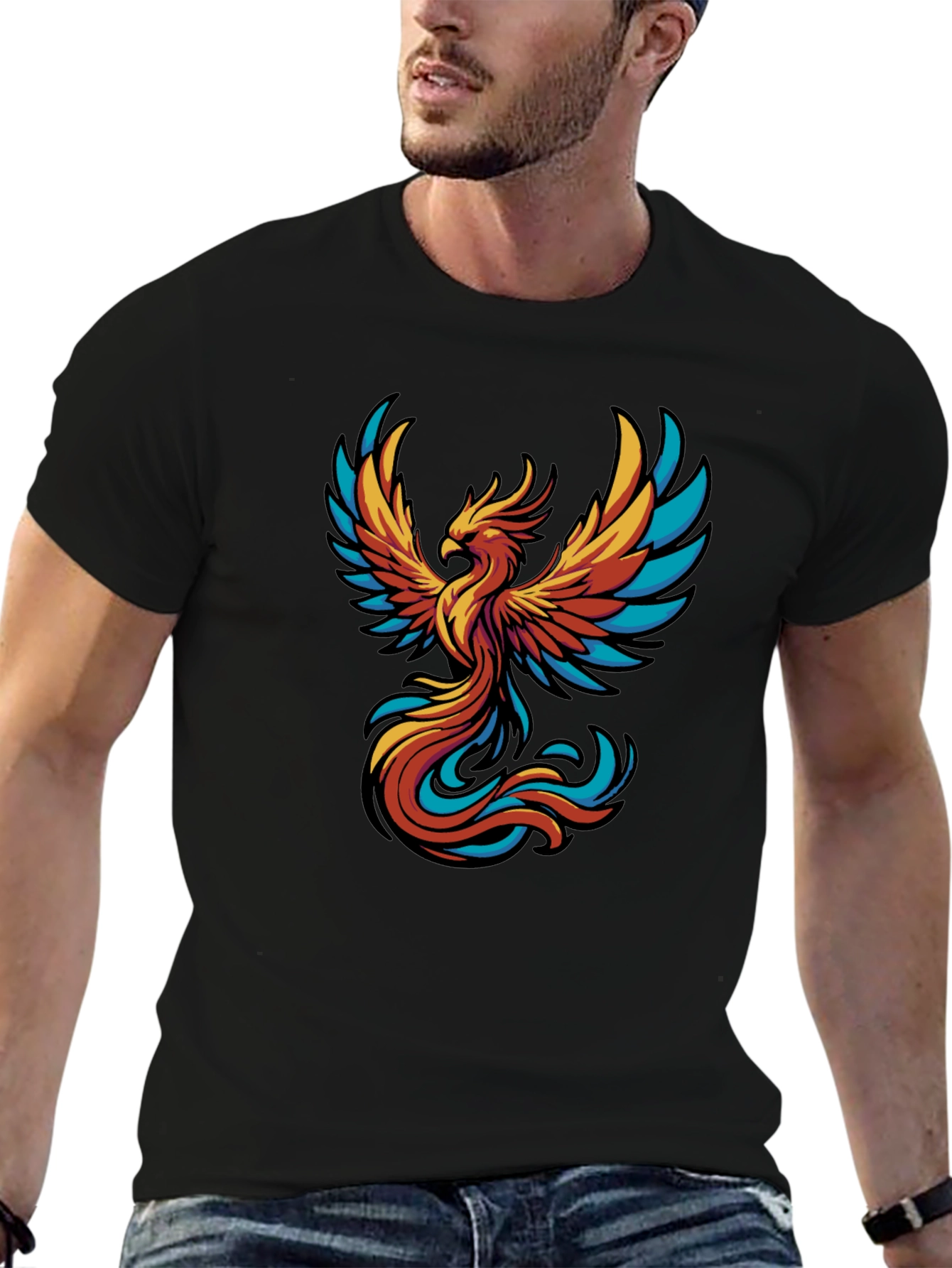 Phoenix Graphic Tee - Black Cotton T-Shirt