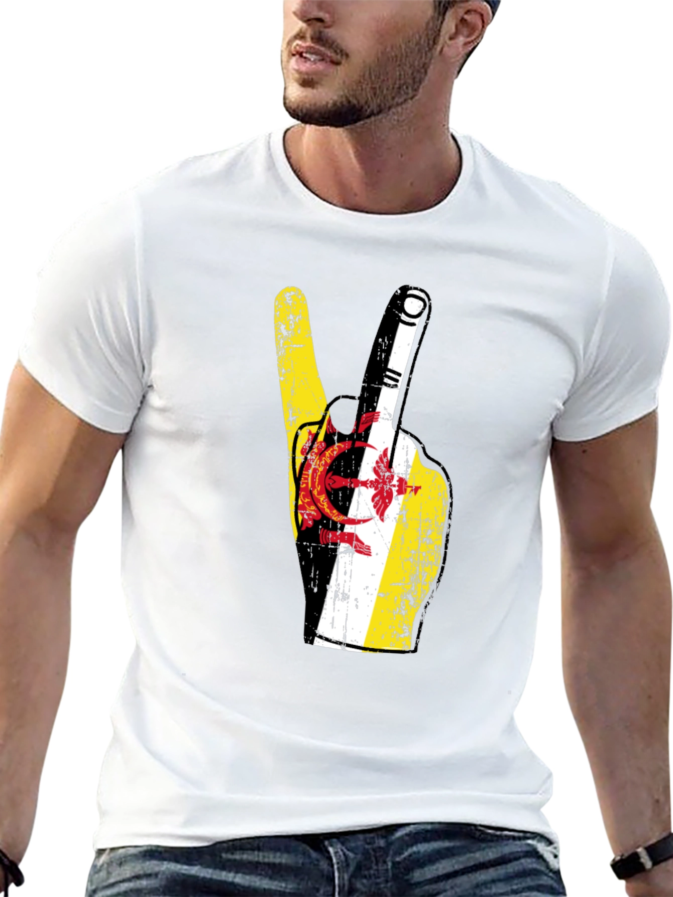 Brunei Flag Peace Sign T-Shirt - Black
