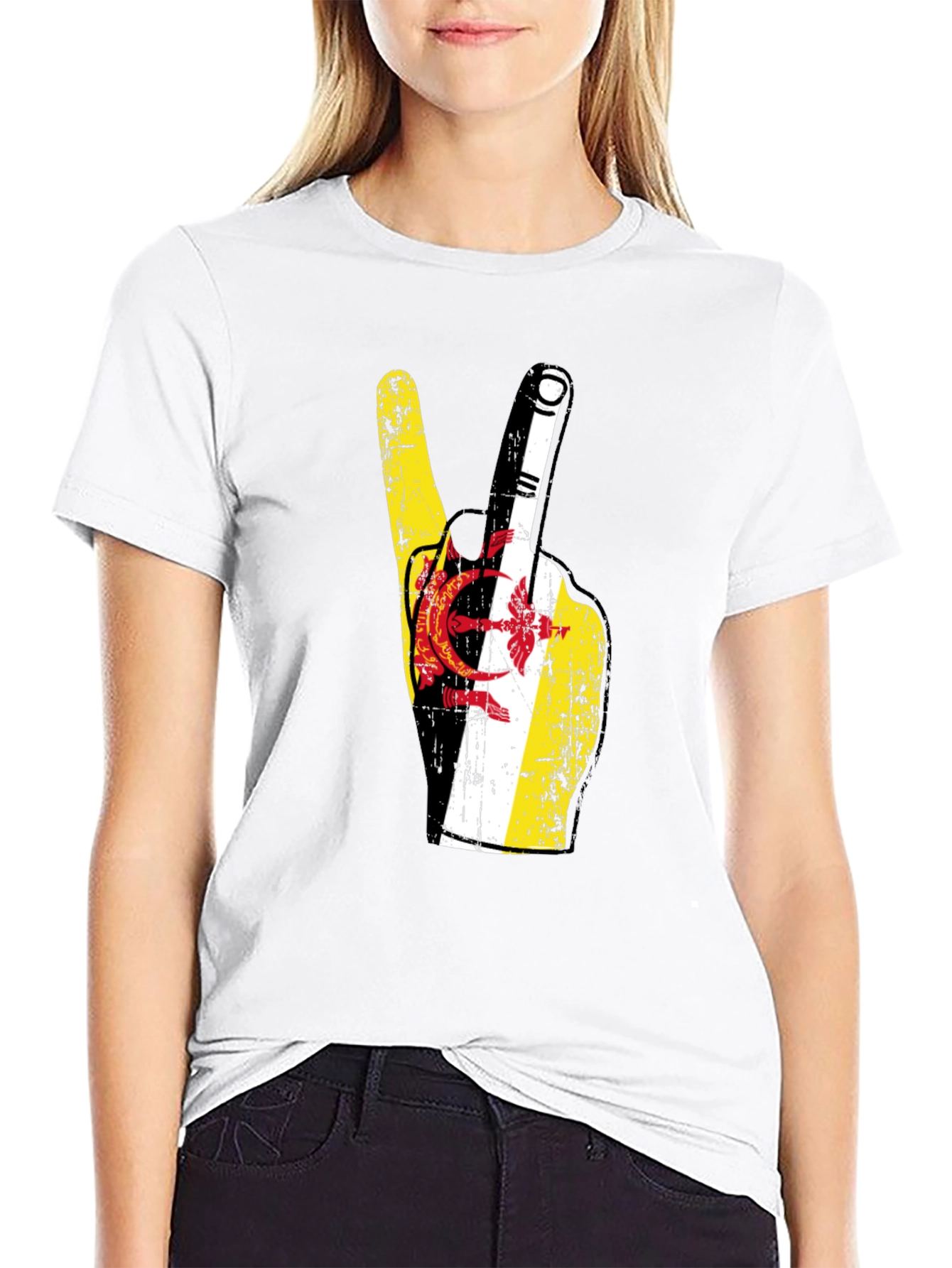 Brunei Flag Peace Sign T-Shirt - Black
