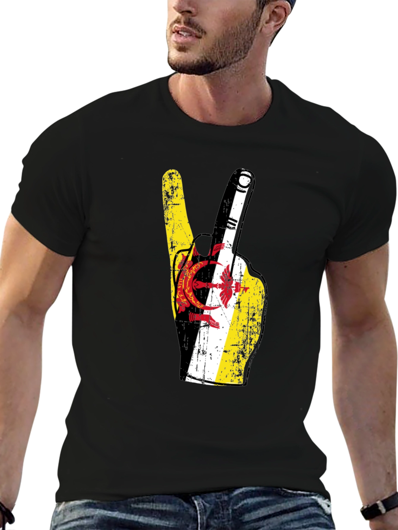 Brunei Flag Peace Sign T-Shirt - Black