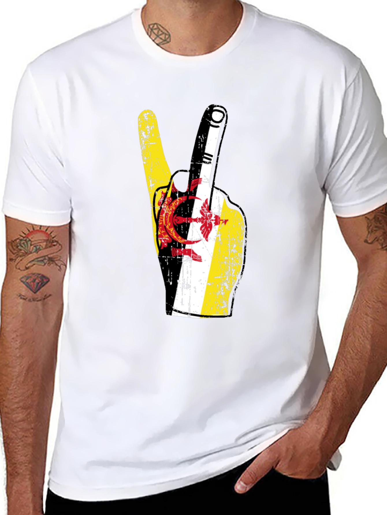 Brunei Flag Peace Sign T-Shirt - Black
