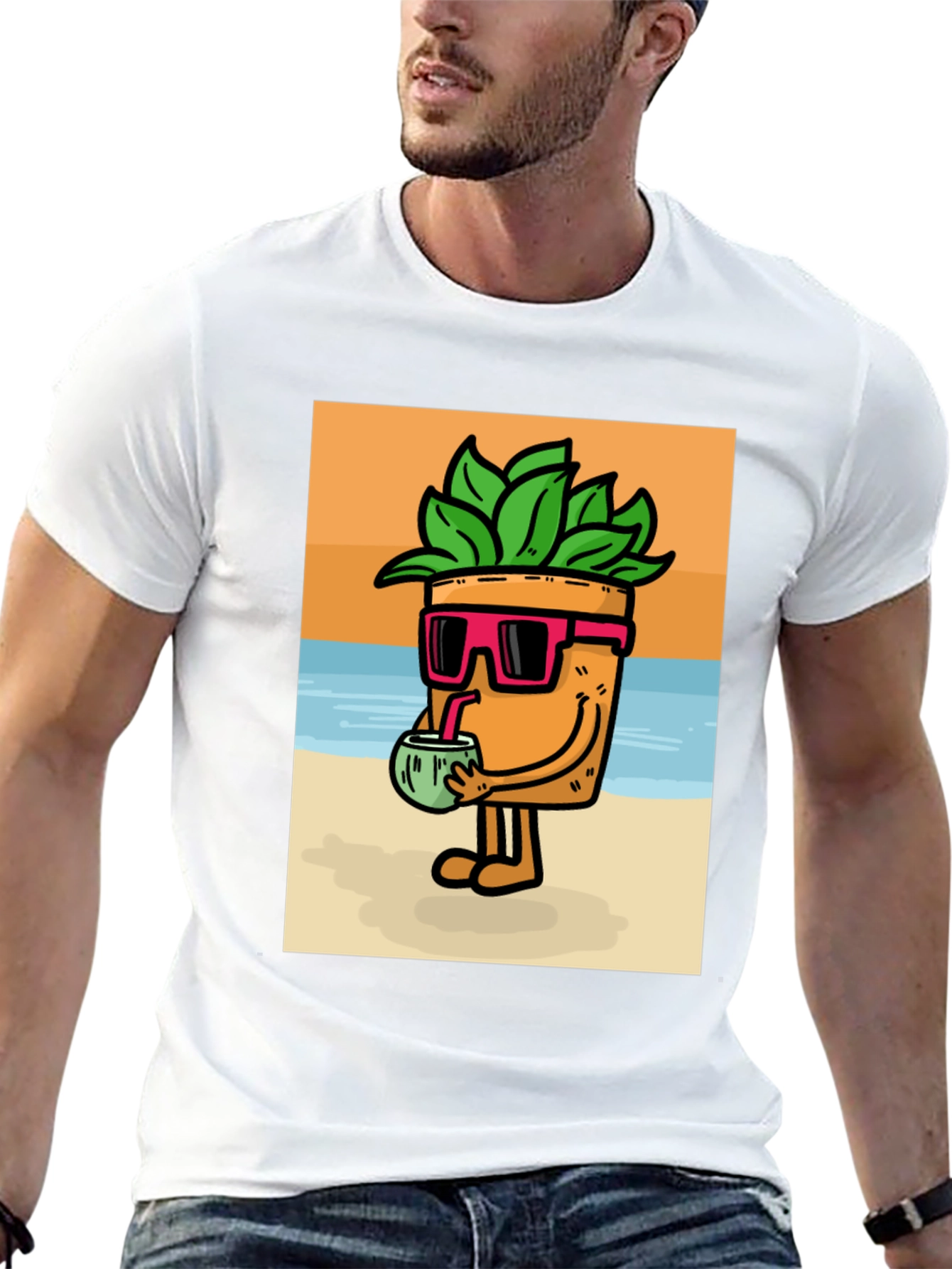 Plant Pot Character Graphic Tee - Beach Vibes