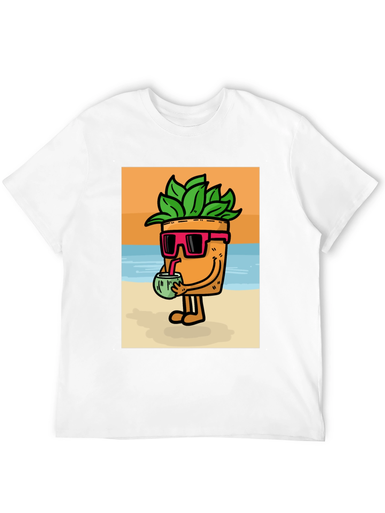 Plant Pot Character Graphic Tee - Beach Vibes