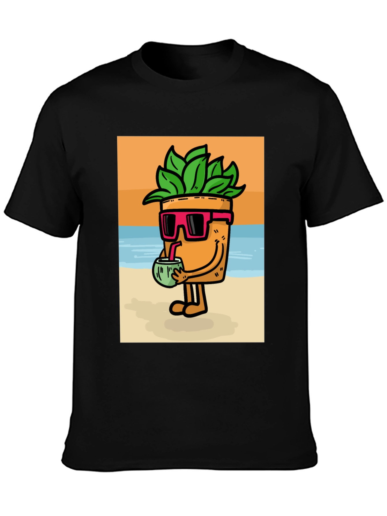 Plant Pot Character Graphic Tee - Beach Vibes