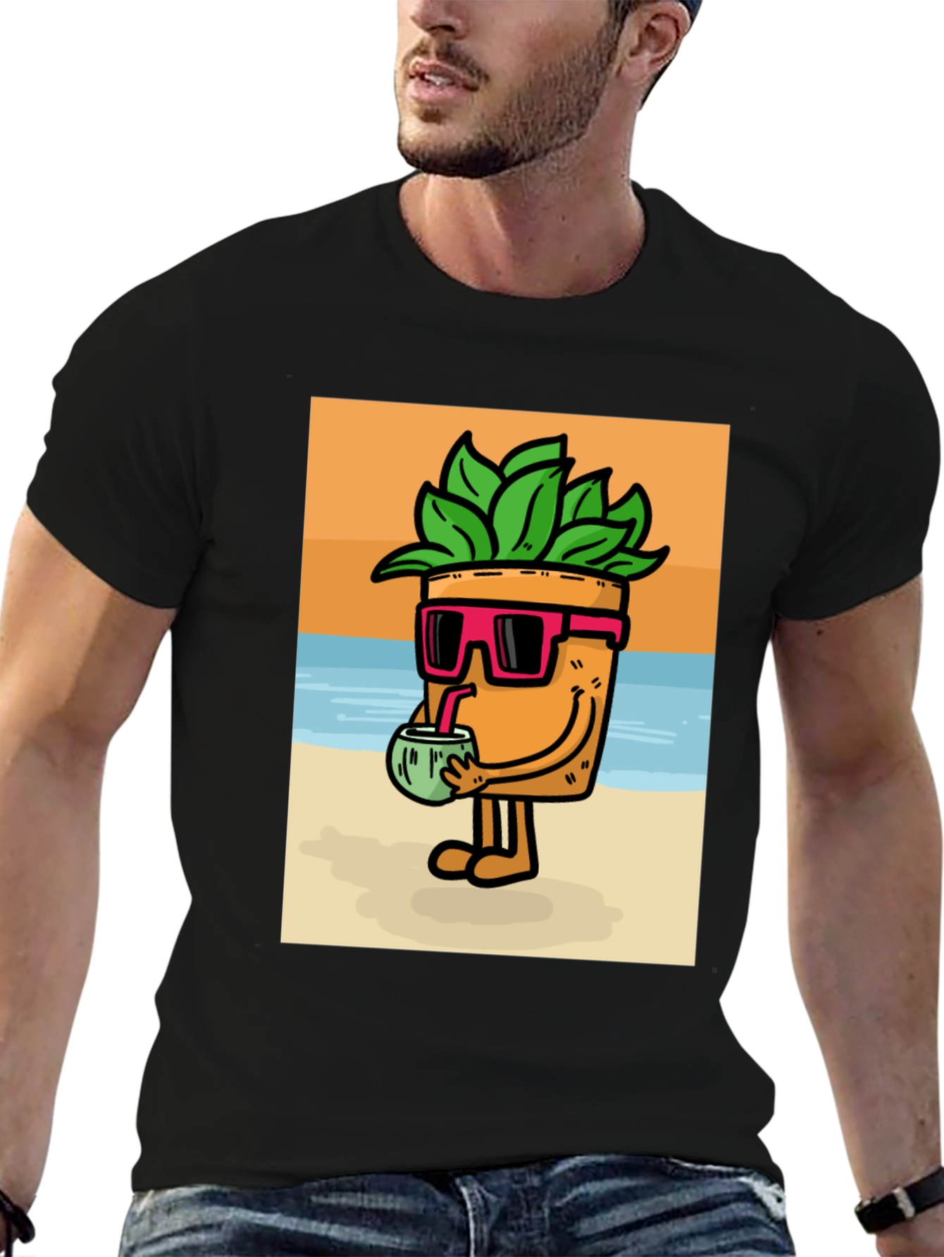Plant Pot Character Graphic Tee - Beach Vibes