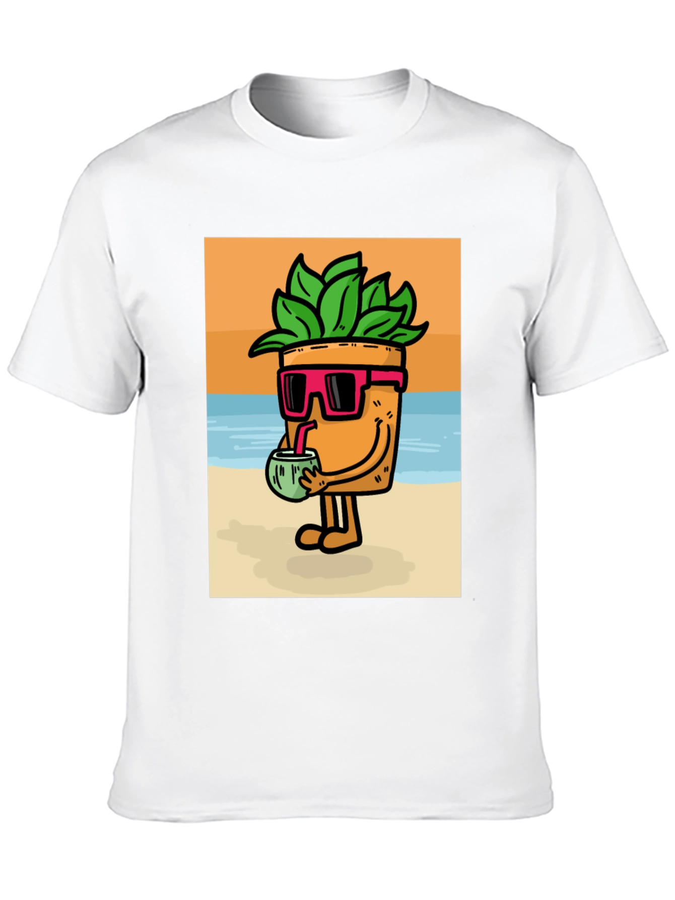 Plant Pot Character Graphic Tee - Beach Vibes