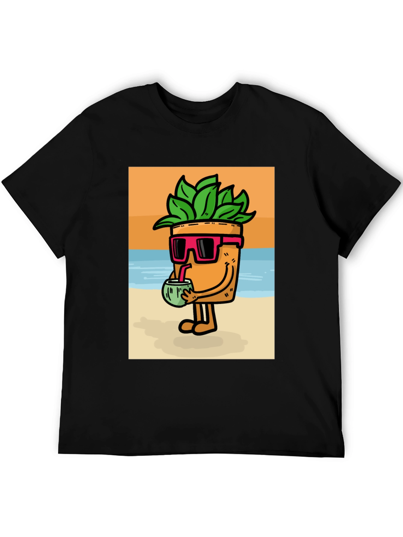 Plant Pot Character Graphic Tee - Beach Vibes
