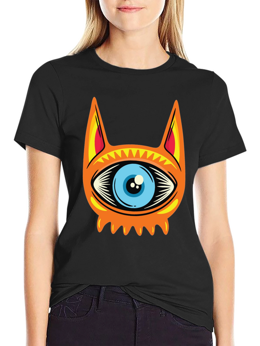 Eye Cat Graphic Black T-Shirt