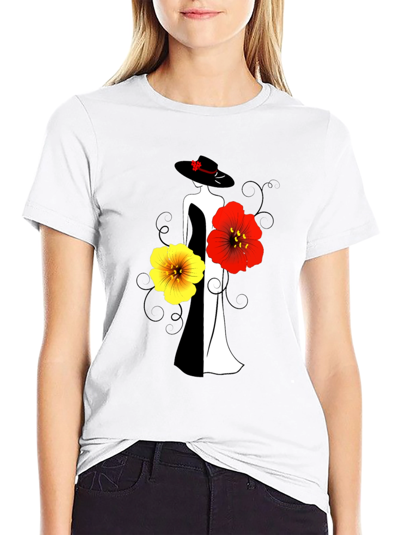 Elegant Woman & Floral Graphic Tee