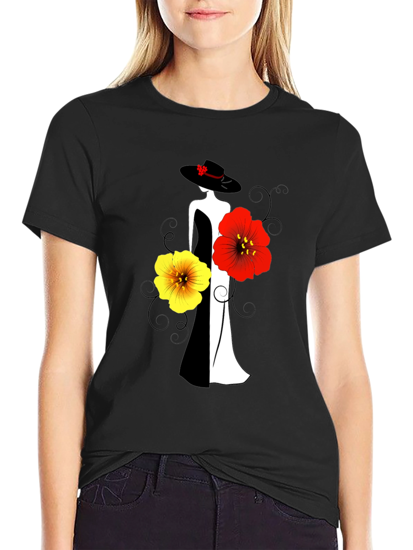 Elegant Woman & Floral Graphic Tee