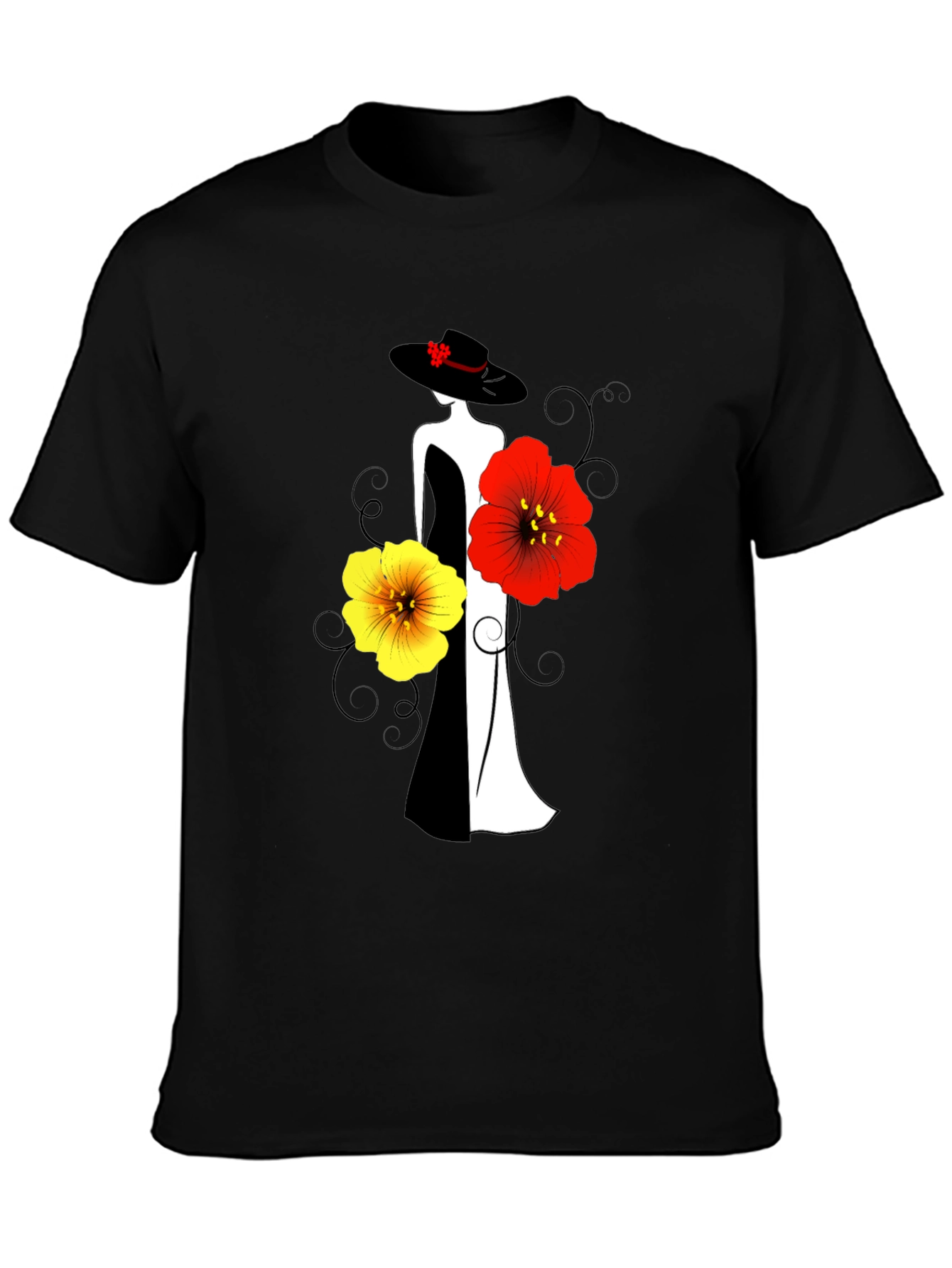 Elegant Woman & Floral Graphic Tee