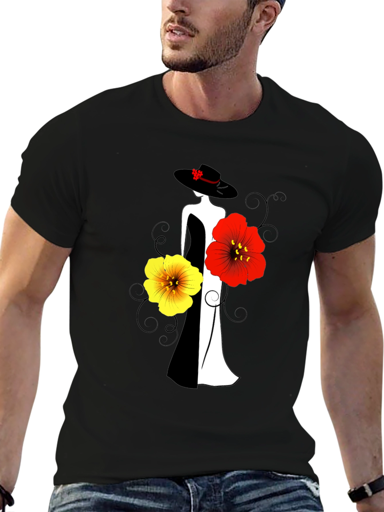 Elegant Woman & Floral Graphic Tee