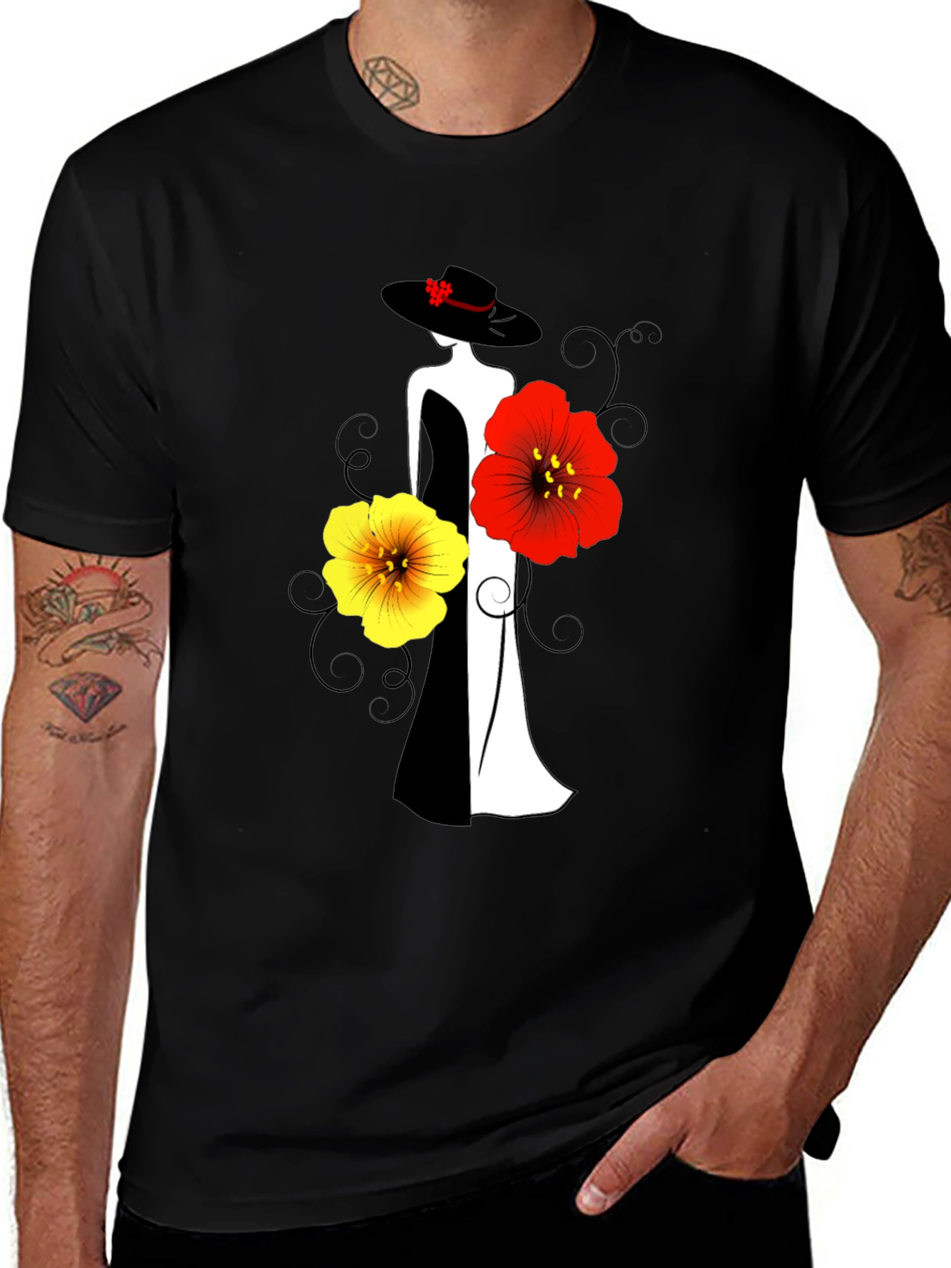 Elegant Woman & Floral Graphic Tee