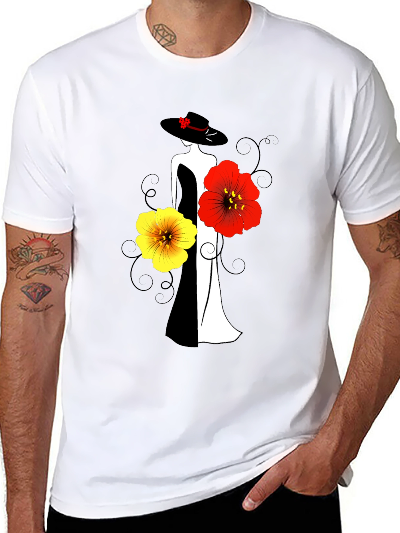 Elegant Woman & Floral Graphic Tee