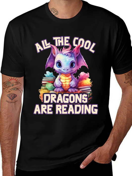 Cute Dragon Reading T-Shirt - Book Lover Tee