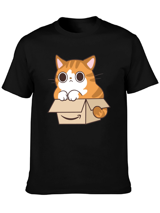 Cute Cat in Box Graphic Tee - Unisex Black T-Shirt
