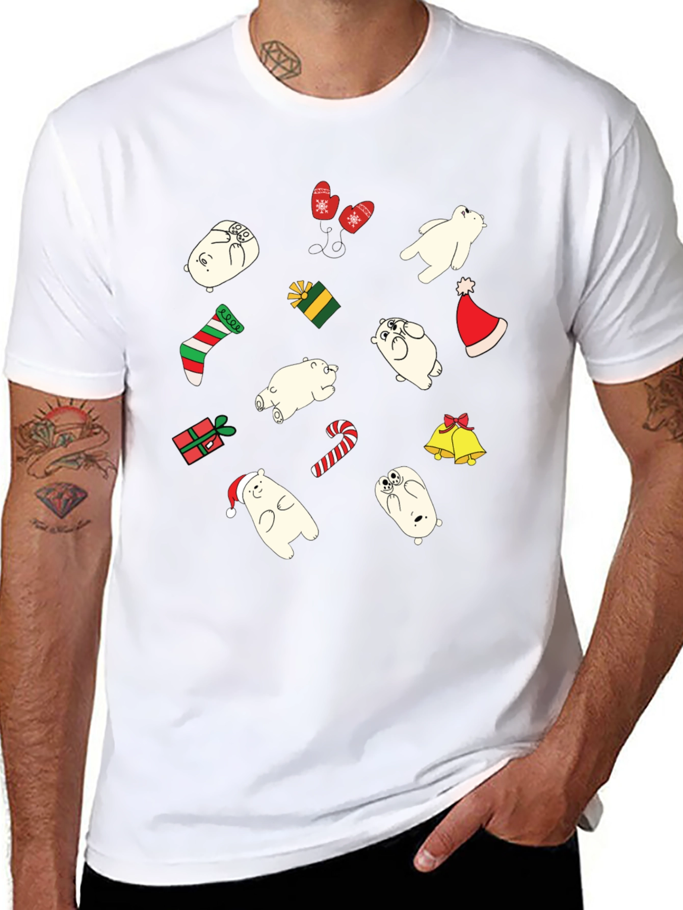 Festive Bear Christmas Graphic Tee - Black