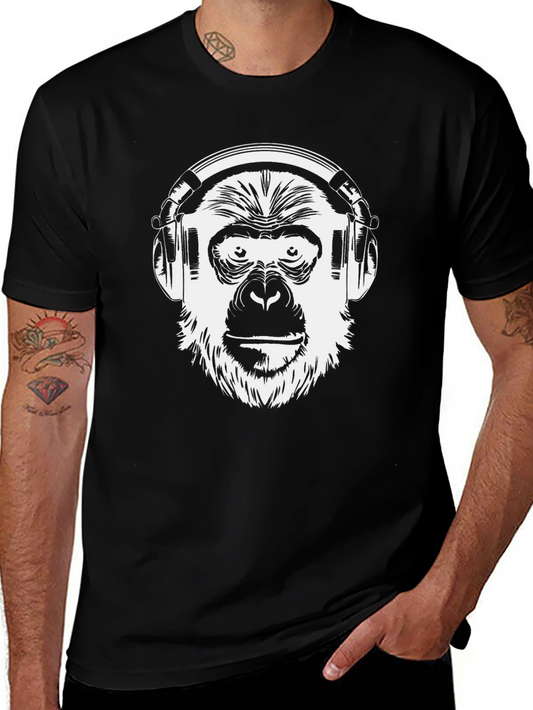 Monkey DJ Graphic T-Shirt - Black Crew Neck Tee