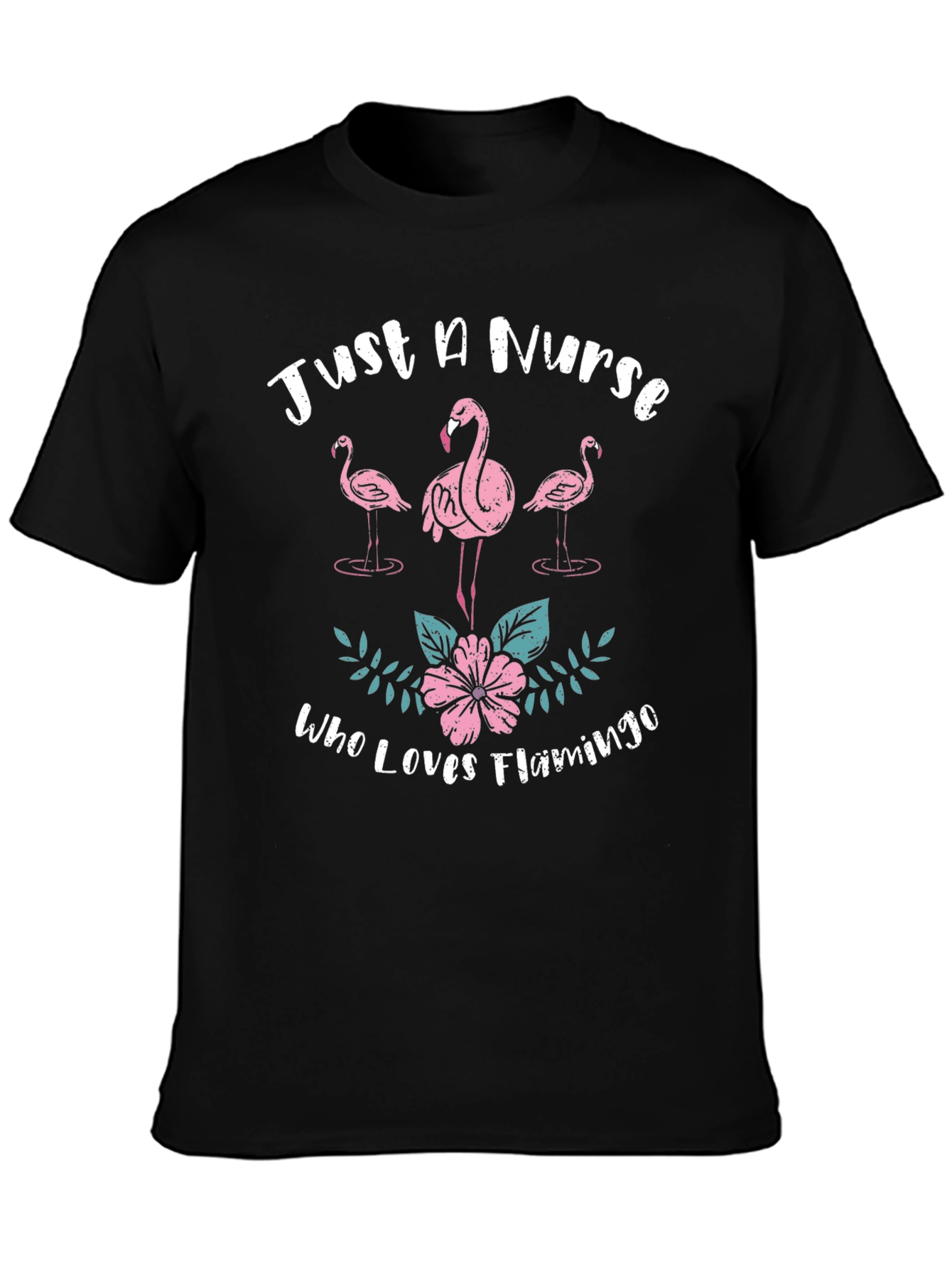 Nurse Flamingo Graphic Tee - Black Cotton T-Shirt
