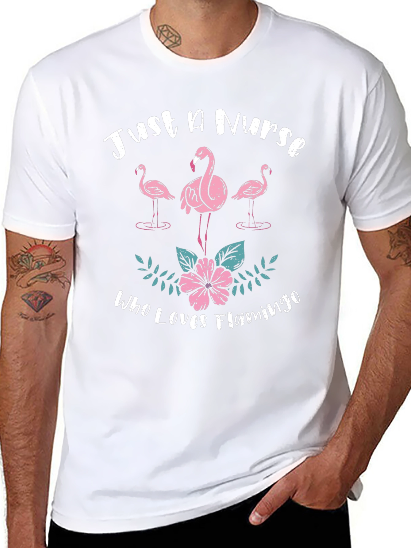 Nurse Flamingo Graphic Tee - Black Cotton T-Shirt
